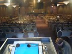 Looking out at empty seats, lectern has monitor in it