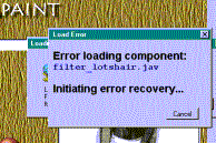 Dialog box with Error loading component message