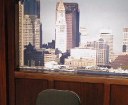 Wood window with Boston skyline