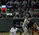The TV image showing the pitcher, batter, etc., and me