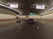 Cars going one way on 4 lanes in a tunnel