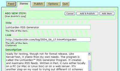Screen shot of the ListGarden UI adding this posting